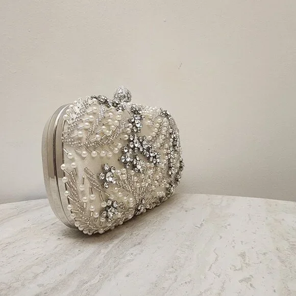 Womens Clutch Bag Pearl Clutch Purse Handbag Embroidery Evening Bag Bag Shoulder - Picture 6 of 8